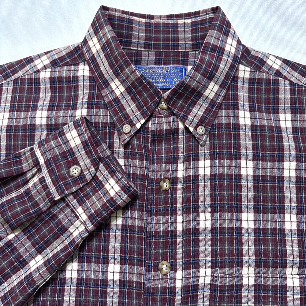 Vintage Pendleton Sir Pendleton Fine Worsted Wool Plaid Shirt M Burgundy Heritag
